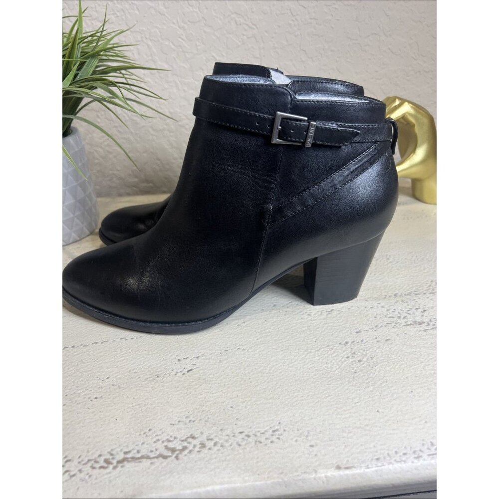 VIONIC Black Leather Zip Bootie Wood Stack Heel Size 11 - Picture 2 of 14